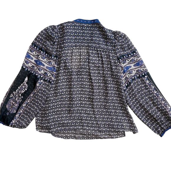 Ulla Johnson Amala Print Silk Double Tassel Sheer Peasant Top Size 0 - Picture 12 of 14